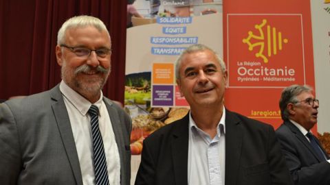 Boris Calmette, président de Coop de France Occitanie (à g.) et Jean-Pierre Arcoutel, président délégué, ont coanimé leur première AG, le 14 juin à Toulouse, à la suite de la fusion des régions et des équipes. © F. JACQUEMOUD